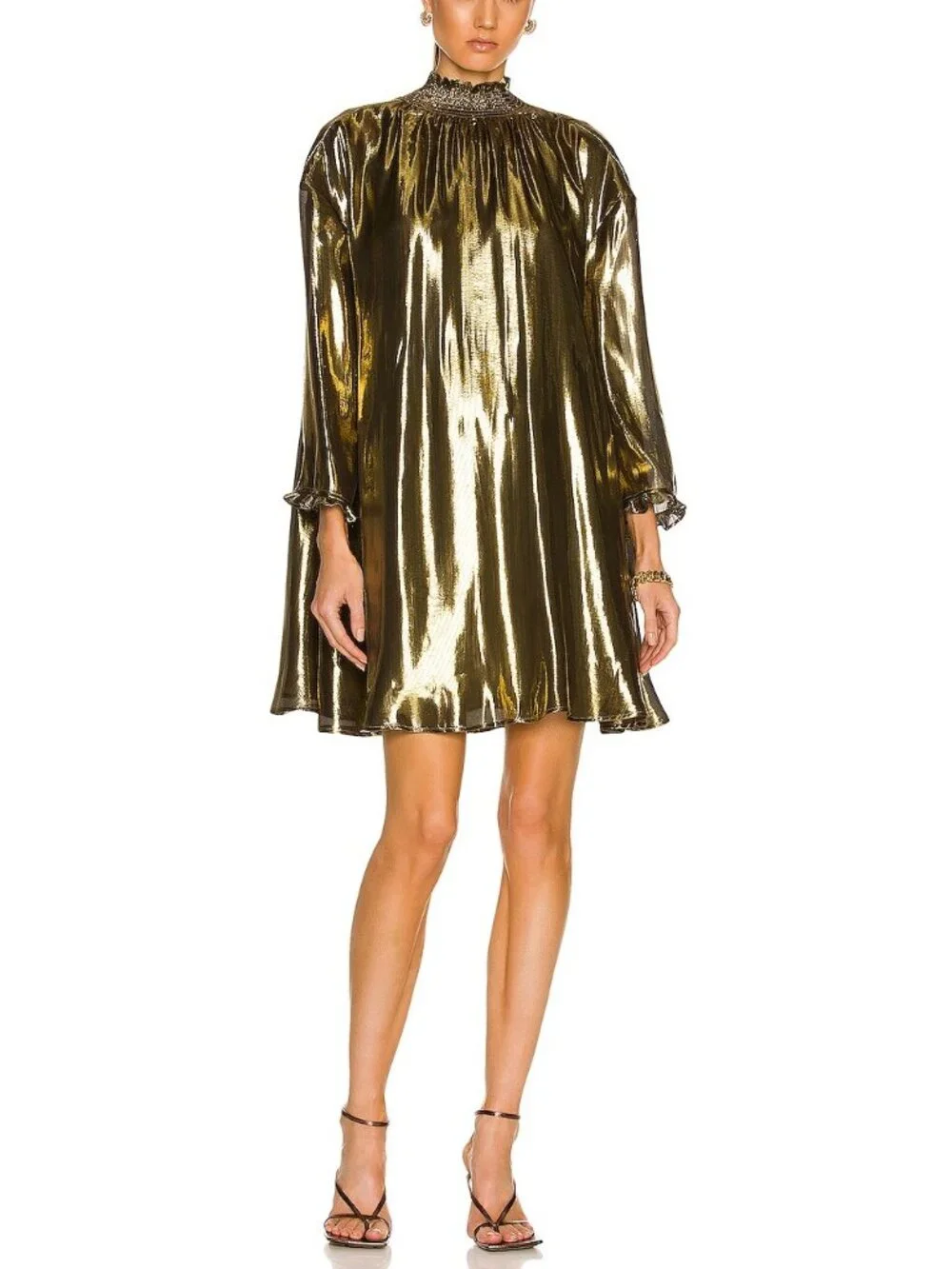 NEW $595 RHODE PRIYA METALLIC SILK BLEND TRAPEZE STYLE MINI DRESS #3 SIZE XS/S - Picture 2 of 13
